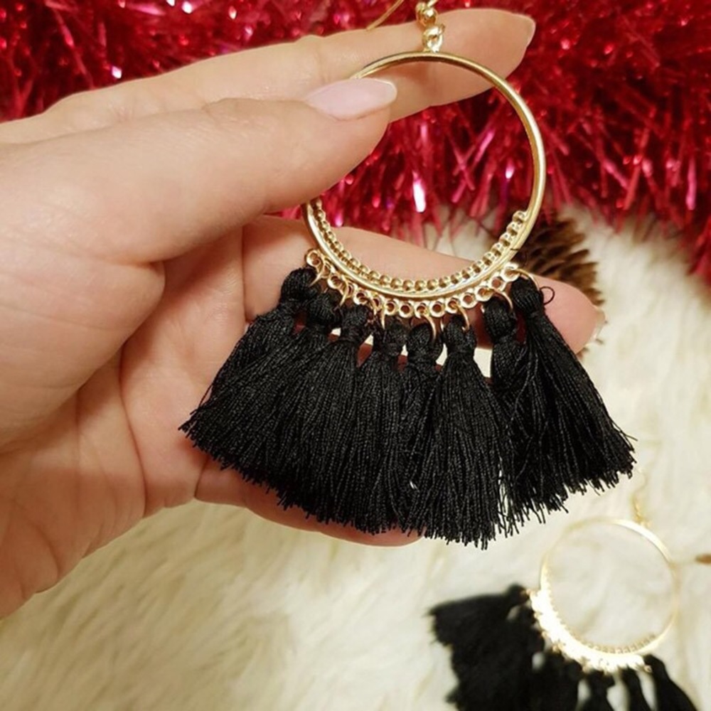 Bohemian Boho Fringe Hoop Earrings Women’s Fashion